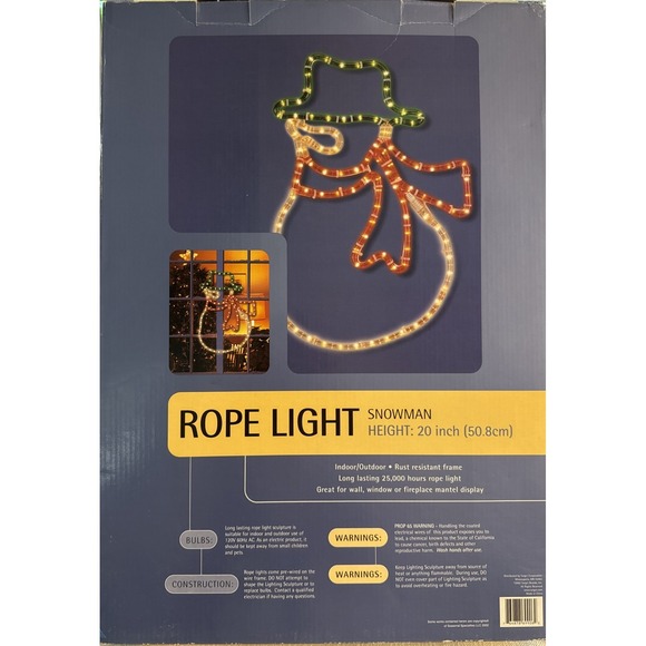Vtg Snowman Rope Light Indoor/Outdoor‎ 20" Window Decoration Holiday Christmas - Picture 2 of 2